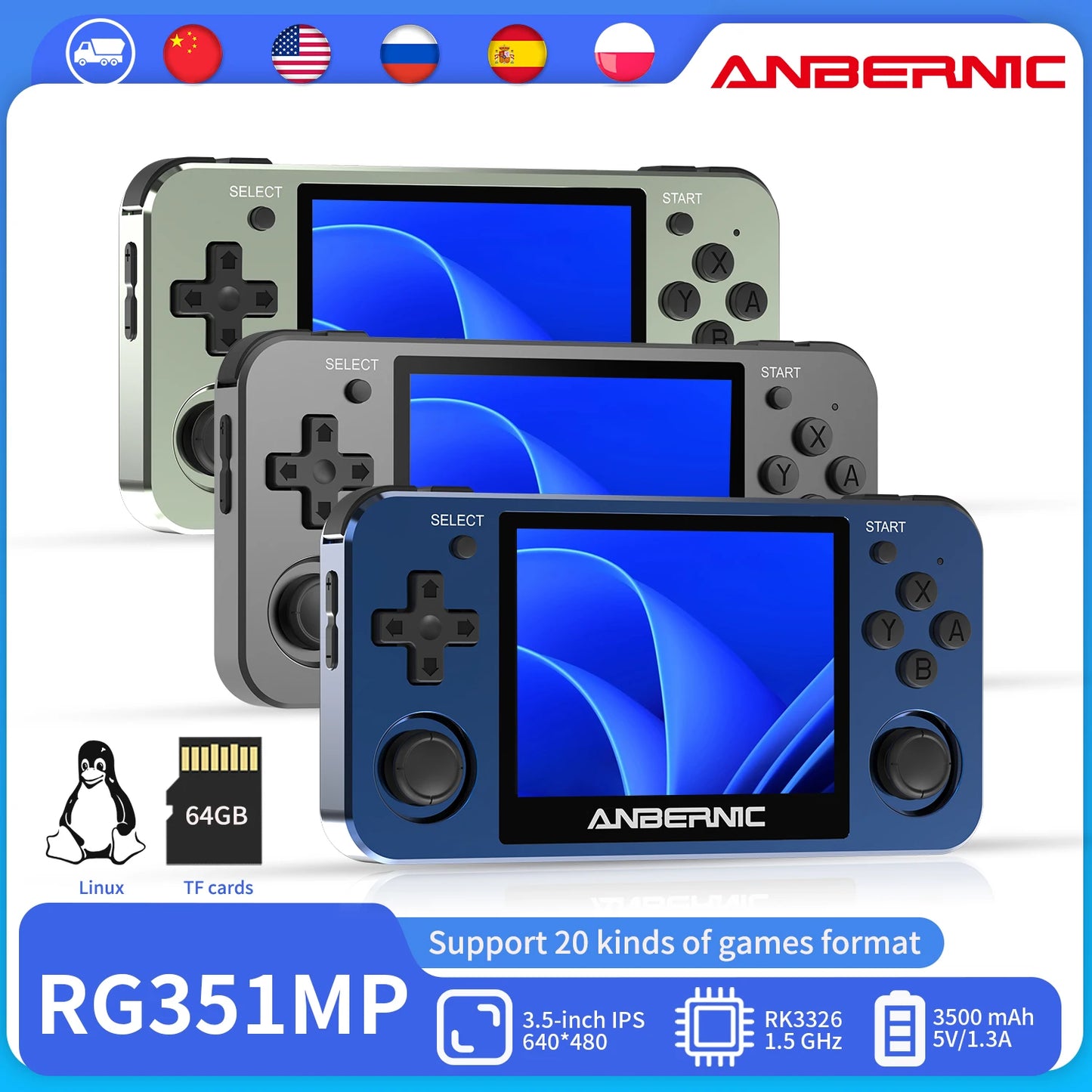 RG351MP RG350M Retro Game Console PS1 RK3326 Player Aluminum Alloy Shell 3.5" IPS Screen Handheld Portable Consola